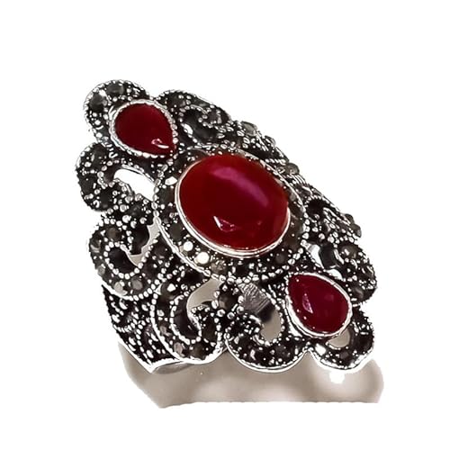 VACHEE Ring aus rotem Onyx von Marka Design, Größe 8,5 US, handgefertigt für Mädchen und Frauen, 925er Sterlingsilber plattierter Schmuck 2232 von VACHEE