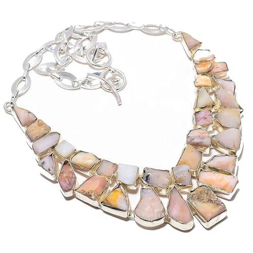 VACHEE Rosa Hummel-Jaspis-Rough-Rock-handgefertigte schwere Halskette für Mädchen und Frauen, 925er versilberter Schmuck 268 von VACHEE