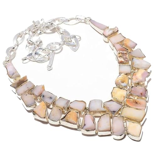 VACHEE Rosa Opal Rough Rock Handgemachte schwere Kragenhalskette Mädchen Damen 925 versilberter Schmuck 282 von VACHEE