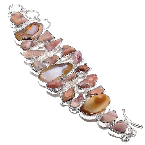 VACHEE Rosa Opal Rough Rock Heavy Armband 7-8" lang für Mädchen Damen 925 Sterling Silber vergoldeter Schmuck 1437 von VACHEE