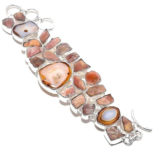 VACHEE Rosa Opal Rough Rock Heavy Armband 7-8" lang für Mädchen Damen 925 Sterling Silber vergoldeter Schmuck 1460 von VACHEE