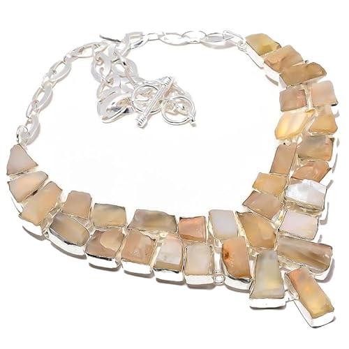 VACHEE Rosa Opal Rough Rock handgemachte schwere Kragen Halskette Mädchen Frauen 925 versilbert Schmuck 205 von VACHEE