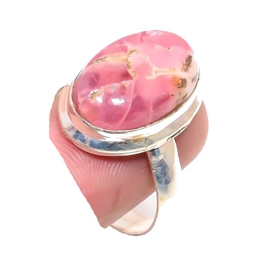 VACHEE Rosa Rhodochrosit, handgefertigter verstellbarer Ring für Mädchen und Frauen, 925 Sterling-Silber-plattierter Schmuck, Größe 8,5 US 5637 von VACHEE