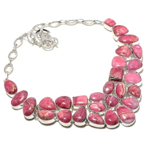 VACHEE Rosa Rhodochrosit Rough Rock Heavy Collar Halskette 18" Mädchen Damen 925 Sterling Silber vergoldeter Schmuck 527 von VACHEE