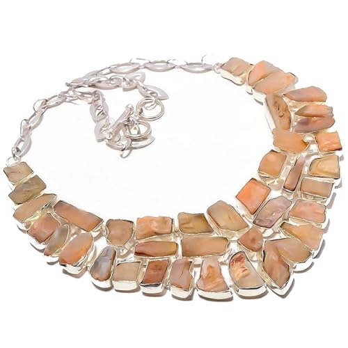 VACHEE Rosafarbener Opal, rauer Stein, handgefertigte schwere Halskette für Mädchen und Frauen, 925er versilberter Schmuck 259 von VACHEE