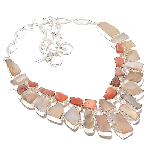VACHEE Rosafarbener Opal-Rough-Rock-handgefertigte schwere Kragen-Halskette für Mädchen und Frauen, 925er versilberter Schmuck 383 von VACHEE