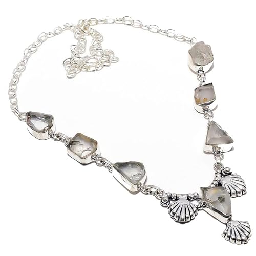 VACHEE Rosafarbener Rosenquarz, grobe handgefertigte Halsband-Halskette, 45,7 cm, für Mädchen und Damen, 925er-Sterlingsilber vergoldeter Schmuck 1022 von VACHEE