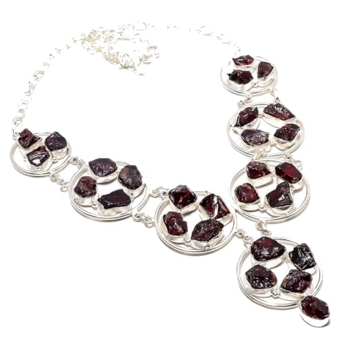 VACHEE Roter Granat-Quarz, grobe handgefertigte schwere Kragen-Halskette für Mädchen und Frauen, 925er Sterlingsilber vergoldeter Schmuck 9 von VACHEE