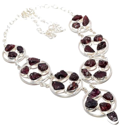 VACHEE Roter Granat Quarz grobe handgemachte schwere Halskette Mädchen Frauen 925 Sterling Silber vergoldet Schmuck 12 von VACHEE