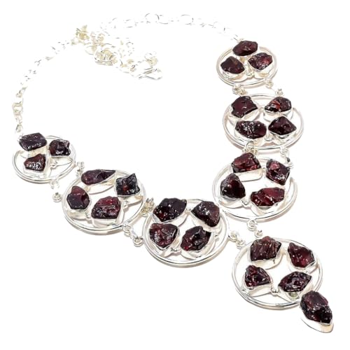 VACHEE Roter Granat Quarz grobe handgemachte schwere Kragen Halskette Mädchen Frauen 925 Sterling Silber vergoldet Schmuck 83 von VACHEE