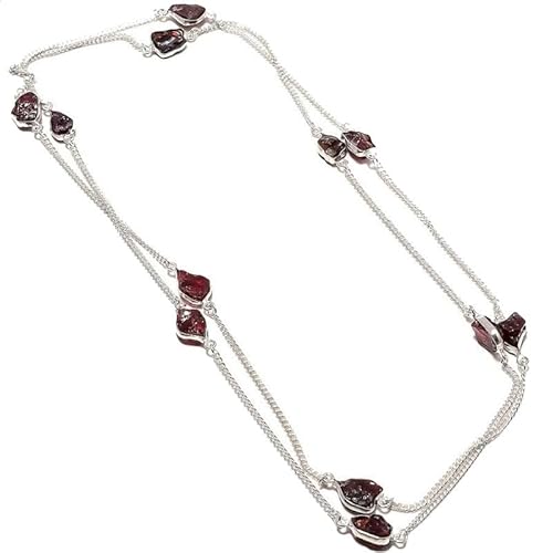 VACHEE Roter Granat-Quarz-rauer Fels, handgefertigt, tiefer Hals, lange Halskette, 88,9 cm, für Mädchen und Frauen, 925er-Sterlingsilber vergoldeter Schmuck 1104 von VACHEE