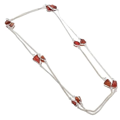 VACHEE Roter Karneol, grobe handgefertigte Halsband-Halskette, 45,7 cm, für Mädchen und Damen, 925er-Sterlingsilber vergoldeter Schmuck 1065 von VACHEE