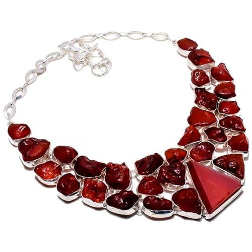 VACHEE Roter Karneol, grobe handgefertigte Halskette, 45,7 cm, für Mädchen und Frauen, 925er Sterlingsilber vergoldeter Schmuck 3601 von VACHEE