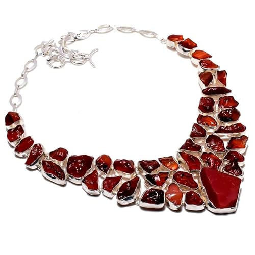 VACHEE Roter Karneol, rauer Stein, handgefertigte Halskette, 45,7 cm, für Mädchen und Frauen, 925er-Sterlingsilber vergoldeter Schmuck 3546 von VACHEE