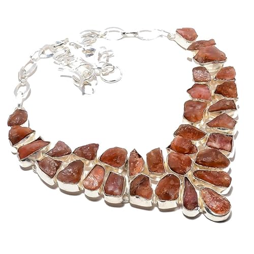 VACHEE Roter Karneol, rauer Stein, handgefertigte schwere Halskette für Mädchen und Frauen, 925 versilberter Schmuck 293 von VACHEE