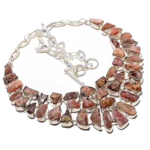 VACHEE Rough Rock Pink Rhodochrosit Handgefertigte schwere Halskette 18" Mädchen Damen 925 Sterling Silber plattierter Schmuck 168 von VACHEE