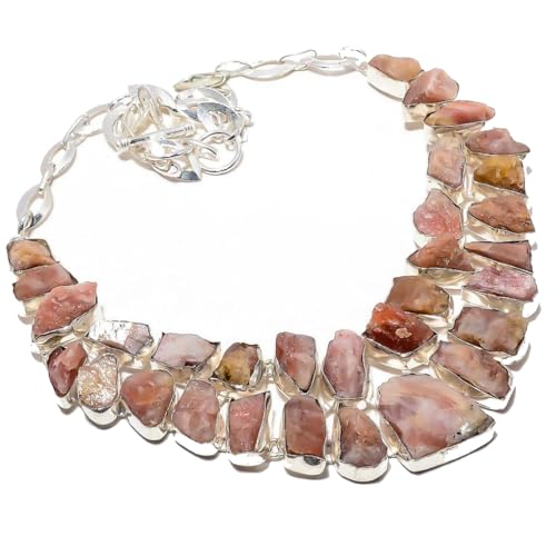 VACHEE Rough Rock Pink Rhodochrosit Handgefertigte schwere Kragenhalskette 18" Mädchen Damen 925 Sterling Silber vergoldeter Schmuck 174 von VACHEE