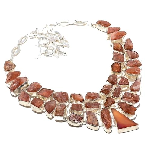 VACHEE Rough Rock Red Carnelian Handgefertigte schwere Kragenhalskette 18" Mädchen Damen 925 versilberter Schmuck 410 von VACHEE