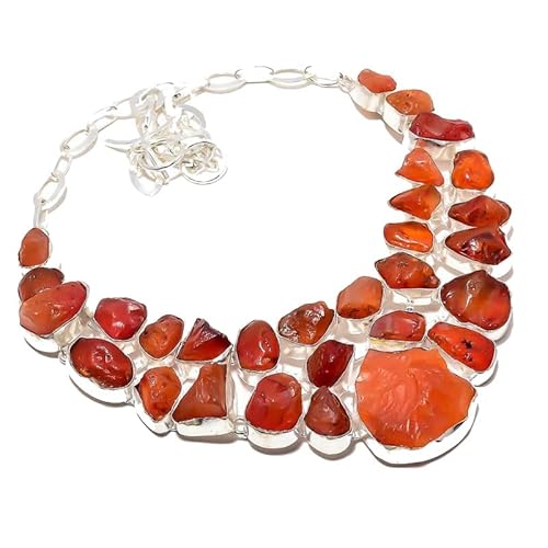 VACHEE Rough Rock Red Carneol Handgefertigte schwere Kragenhalskette 18" Mädchen Damen 925 versilberter Schmuck 423 von VACHEE