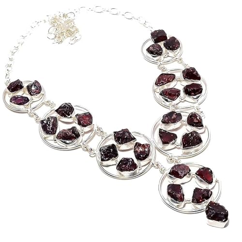 VACHEE Rough Rock Red Granat Quarz handgemachte Halskette 18" Mädchen Frauen 925 Sterling Silber vergoldet Schmuck 112 von VACHEE