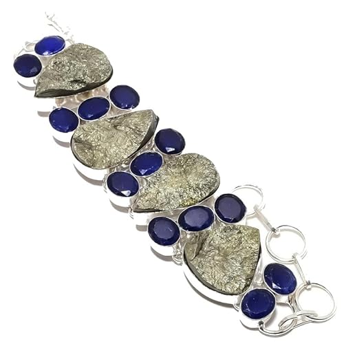 VACHEE Rough Rock Seraphinite Dyed Sapphire Multi-Stein Handgefertigtes Armband 7-9" für Mädchen Frauen 925 Sterling Silber vergoldeter Schmuck 974 von VACHEE