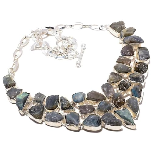 VACHEE Rough Rock schwarzer Labradorit handgefertigte schwere Halskette 18" Mädchen Damen 925 versilberter Schmuck 402 von VACHEE