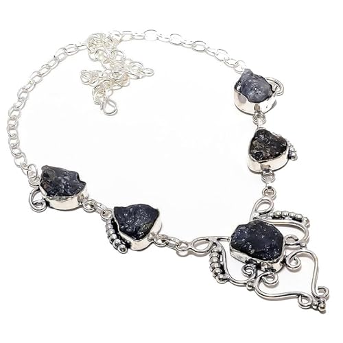 VACHEE Schwarzer Labradorit, grobe handgefertigte Halsband-Halskette, 45,7 cm, für Mädchen und Damen, 925er-Sterlingsilber vergoldeter Schmuck 1003 von VACHEE