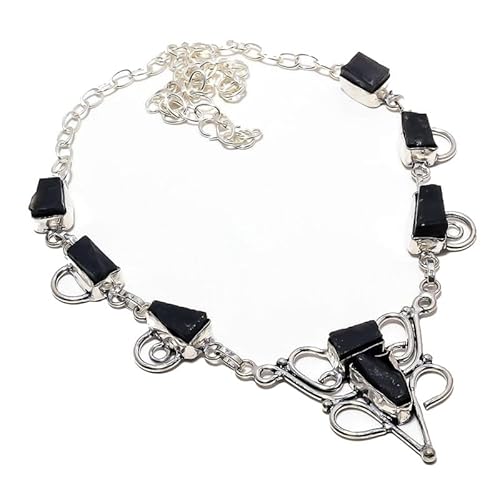 VACHEE Schwarzer Onyx, grobe handgefertigte Halsband-Halskette, 45,7 cm, für Mädchen und Damen, 925er-Sterlingsilber vergoldeter Schmuck 1040 von VACHEE