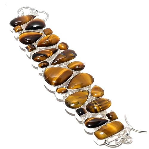 VACHEE Schweres gelbes Tigerauge-Armband, 17,8–20,3 cm lang, für Mädchen und Damen, 925er-Sterlingsilber vergoldeter Schmuck 1250 von VACHEE