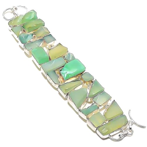 VACHEE Schweres grünes Chalcedon-Armband, 17,8–20,3 cm lang, für Mädchen und Damen, 925er-Sterlingsilber vergoldeter Schmuck 1404 von VACHEE