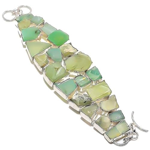 VACHEE Schweres grünes Chalcedon-Armband, 17,8–20,3 cm lang, für Mädchen und Damen, 925er-Sterlingsilber vergoldeter Schmuck 1429 von VACHEE