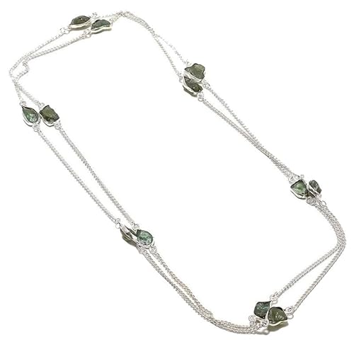 VACHEE Seegrüner Prehnit, grobe handgefertigte Halskette, 45,7 cm, für Mädchen und Damen, 925er-Sterlingsilber vergoldeter Schmuck 1075 von VACHEE