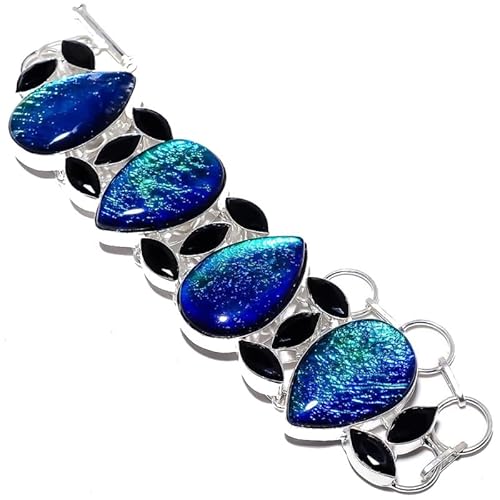 VACHEE Triplet Opal, Schwarzer Spinell Multi-Stein Handgefertigtes schweres Armband 7-9" für Mädchen Frauen 925 Sterling Silber plattierter Schmuck 2188 von VACHEE