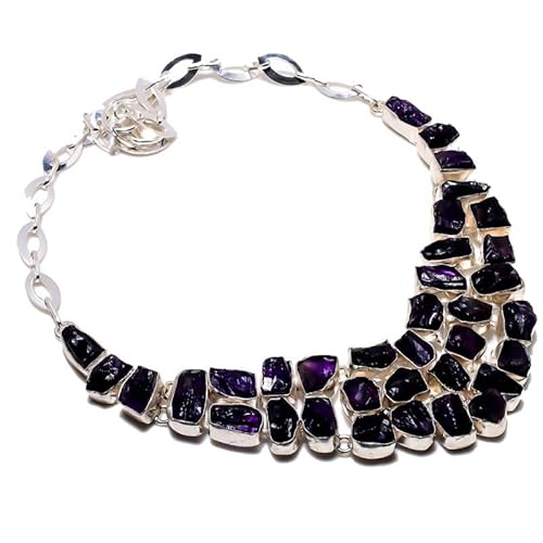 VACHEE Unbeschnittener lila brasilianischer Amethyst-Quarz, handgefertigte Halsband-Halskette, 45,7 cm, für Mädchen und Frauen, 925er-Sterlingsilber vergoldeter Schmuck 3541 von VACHEE