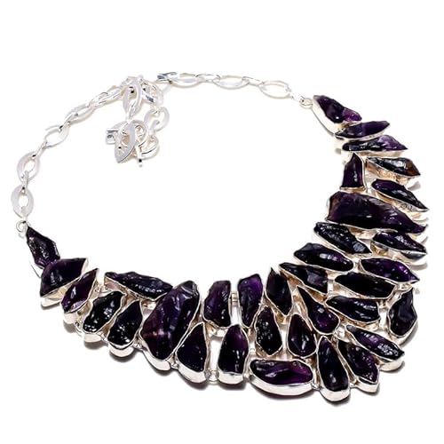 VACHEE Unbeschnittener lila brasilianischer Amethyst-Quarz, handgefertigte Halsband-Halskette, 45,7 cm, für Mädchen und Frauen, 925er-Sterlingsilber vergoldeter Schmuck 3619 von VACHEE