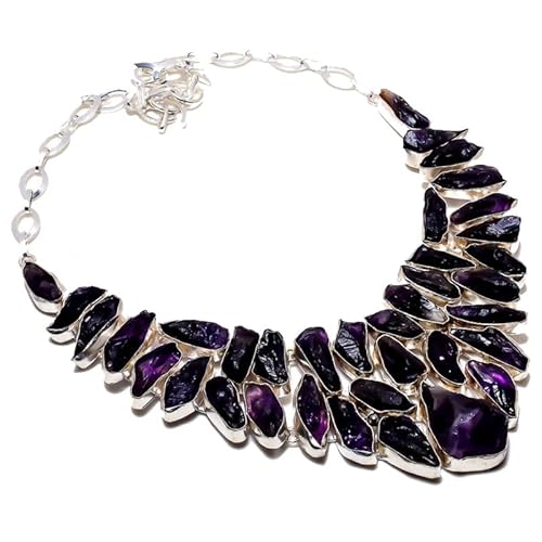 VACHEE Unbeschnittener lila brasilianischer Amethyst-Quarz, handgefertigte Halskette, 45,7 cm, für Mädchen und Frauen, 925er-Sterlingsilber vergoldeter Schmuck 3502 von VACHEE