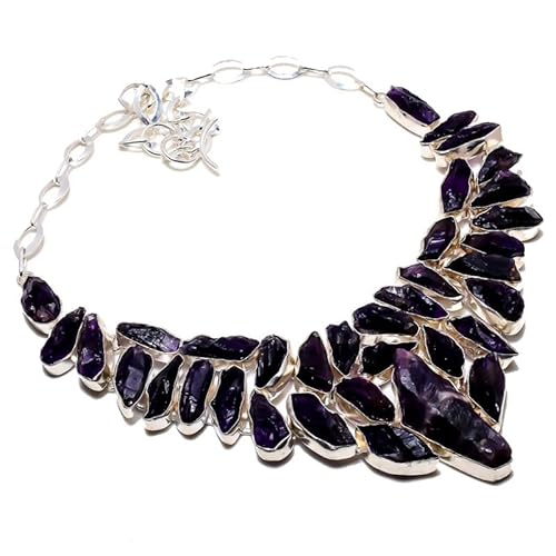 VACHEE Unbeschnittener lila brasilianischer Amethyst-Quarz, handgefertigte Halskette, 45,7 cm, für Mädchen und Frauen, 925er-Sterlingsilber vergoldeter Schmuck 3506 von VACHEE