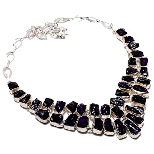 VACHEE Unbeschnittener lila brasilianischer Amethyst-Quarz, handgefertigte Halskette, 45,7 cm, für Mädchen und Frauen, 925er-Sterlingsilber vergoldeter Schmuck 3557 von VACHEE