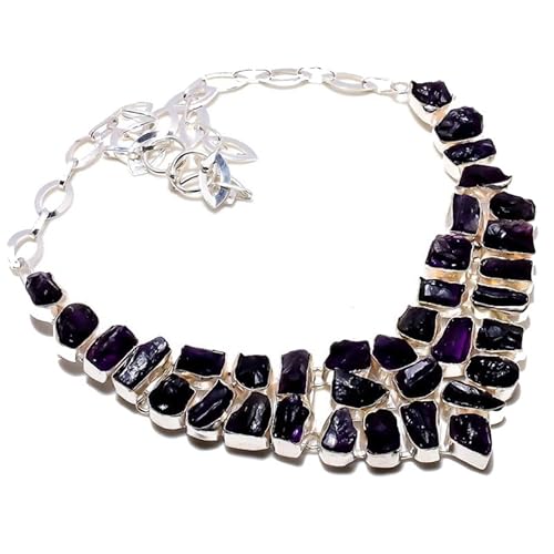 VACHEE Unbeschnittener lila brasilianischer Amethyst-Quarz, handgefertigte Halskette, 45,7 cm, für Mädchen und Frauen, 925er-Sterlingsilber vergoldeter Schmuck 3611 von VACHEE