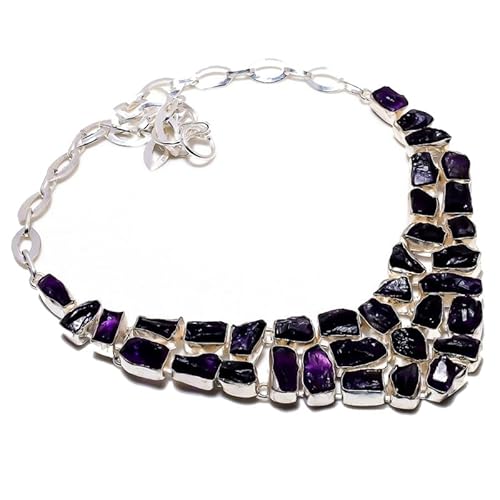 VACHEE Unbeschnittener lila brasilianischer Amethyst-Quarz, handgefertigte Halskette, 45,7 cm, für Mädchen und Frauen, 925er-Sterlingsilber vergoldeter Schmuck 3615 von VACHEE