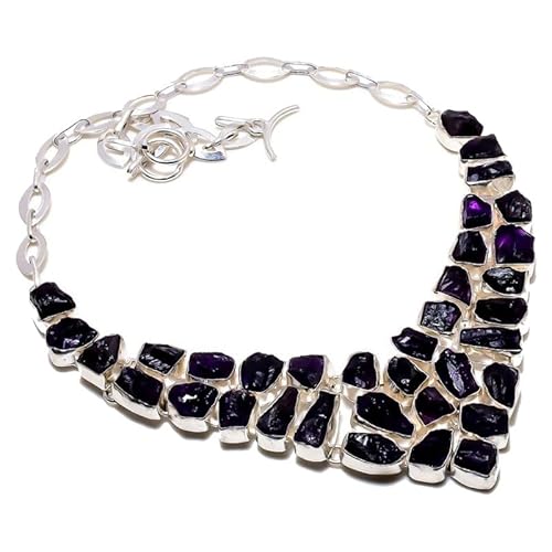 VACHEE Unbeschnittener lila brasilianischer Amethyst-Quarz, handgefertigte Halskette, 45,7 cm, für Mädchen und Frauen, 925er-Sterlingsilber vergoldeter Schmuck 3618 von VACHEE