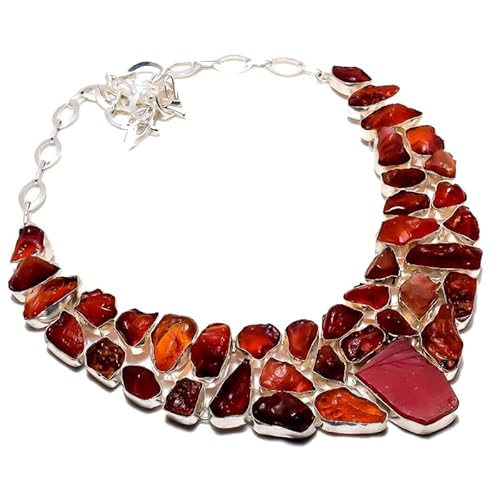 VACHEE Unbeschnittener roter Karneol, handgefertigte Halsband-Halskette, 45,7 cm, für Mädchen und Frauen, 925er-Sterlingsilber vergoldeter Schmuck 3528 von VACHEE