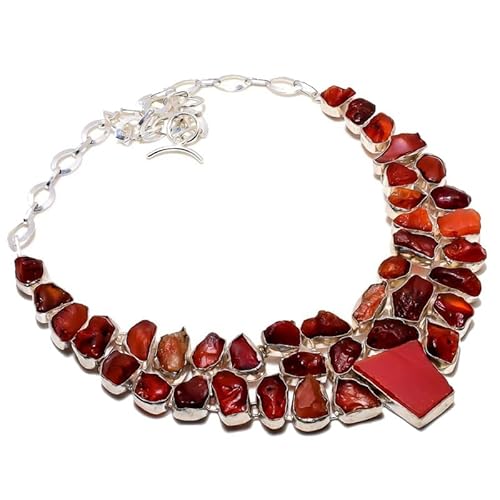 VACHEE Ungeschnittene handgemachte Halskette mit rotem Karneol, 45,7 cm, für Mädchen und Frauen, 925er-Sterlingsilber vergoldeter Schmuck 3525 von VACHEE