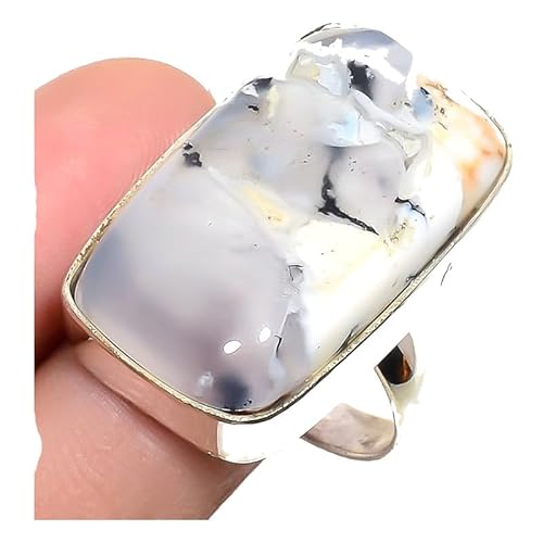 VACHEE Verstellbarer Dendriten-Opal-Ring, Größe 7 US, für Mädchen und Frauen, 925er Sterlingsilber vergoldeter Schmuck 1500 von VACHEE