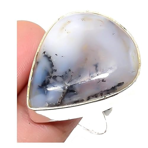 VACHEE Verstellbarer Dendriten-Opal-Ring, Größe 7 US, für Mädchen und Frauen, 925er Sterlingsilber vergoldeter Schmuck 1505 von VACHEE