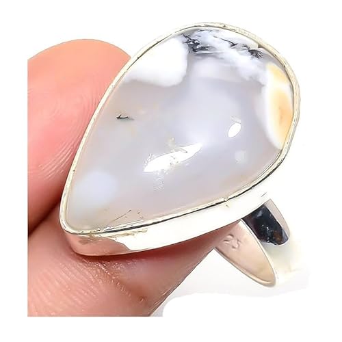 VACHEE Verstellbarer Dendriten-Opal-Ring, Größe 7 US, für Mädchen und Frauen, 925er-Sterlingsilber vergoldeter Schmuck 1556 von VACHEE