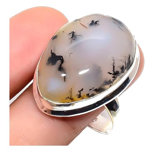 VACHEE Verstellbarer Dendriten-Opal-Ring, Größe 7 US, für Mädchen und Frauen, 925er-Sterlingsilber vergoldeter Schmuck 1582 von VACHEE