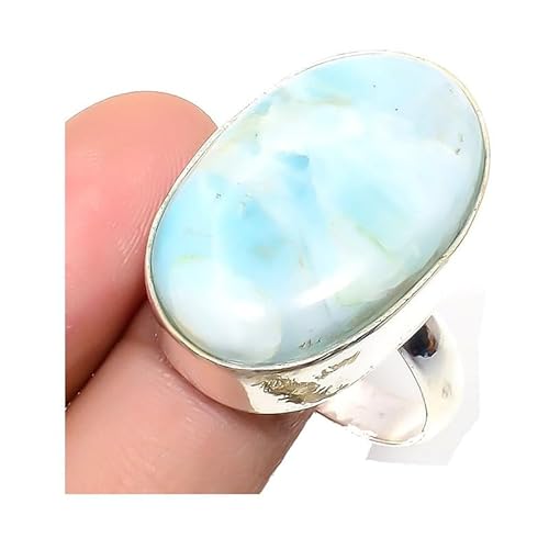 VACHEE Verstellbarer Larimar-Ring aus der Dominikanischen Republik, Größe 7 US, für Mädchen und Frauen, 925er Sterlingsilber vergoldeter Schmuck 1541 von VACHEE