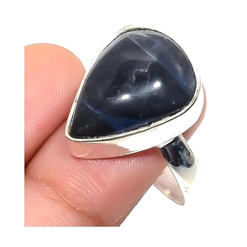 VACHEE Verstellbarer Ring aus blauem Pietersite, Größe 7 US, für Mädchen und Frauen, Schmuck aus 925er Sterlingsilber 1551 von VACHEE