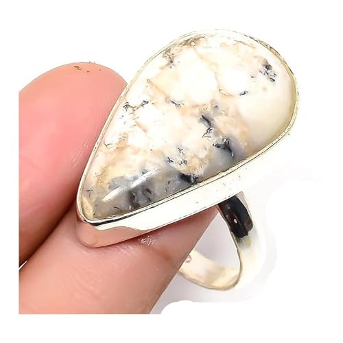 VACHEE Verstellbarer Ring aus grauem Dendriten-Achat, Größe 7 US, für Mädchen und Frauen, Schmuck aus 925er Sterlingsilber 1565 von VACHEE